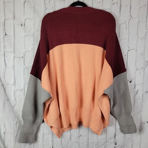 Free People East Street peach combo colorblock oversized knit sweater top - Picture 4 of 8